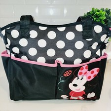 DISNEY Minnie Mouse Large Black Baby Diaper Bag With Polka Dots