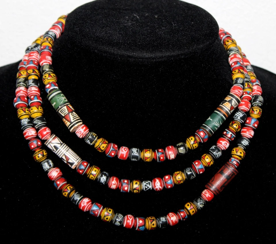 Ceramic Bead Necklace Peru Handmade Painted Clay Beads Vintage - Image 3 of 4