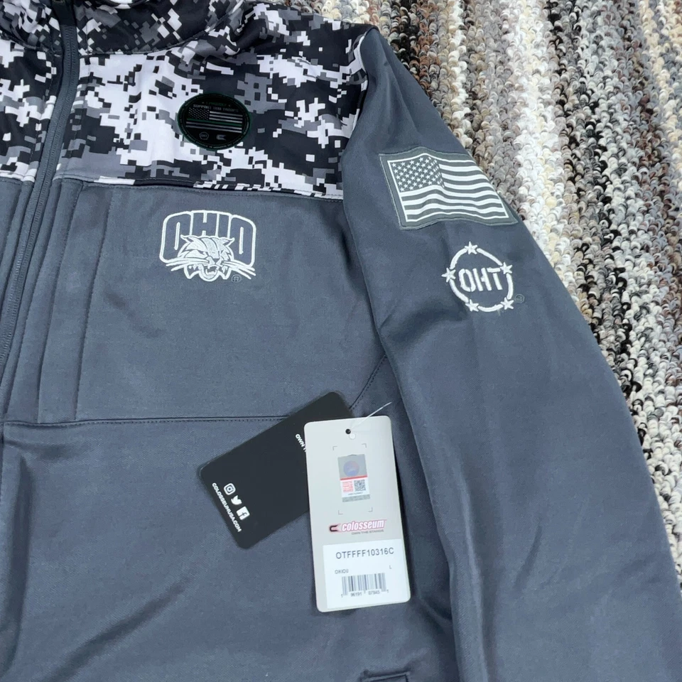Ohio Bobcats Jacket Men Large Gray Full Zip Sweatshirt Camo Military Army OHT - Image 3 of 4