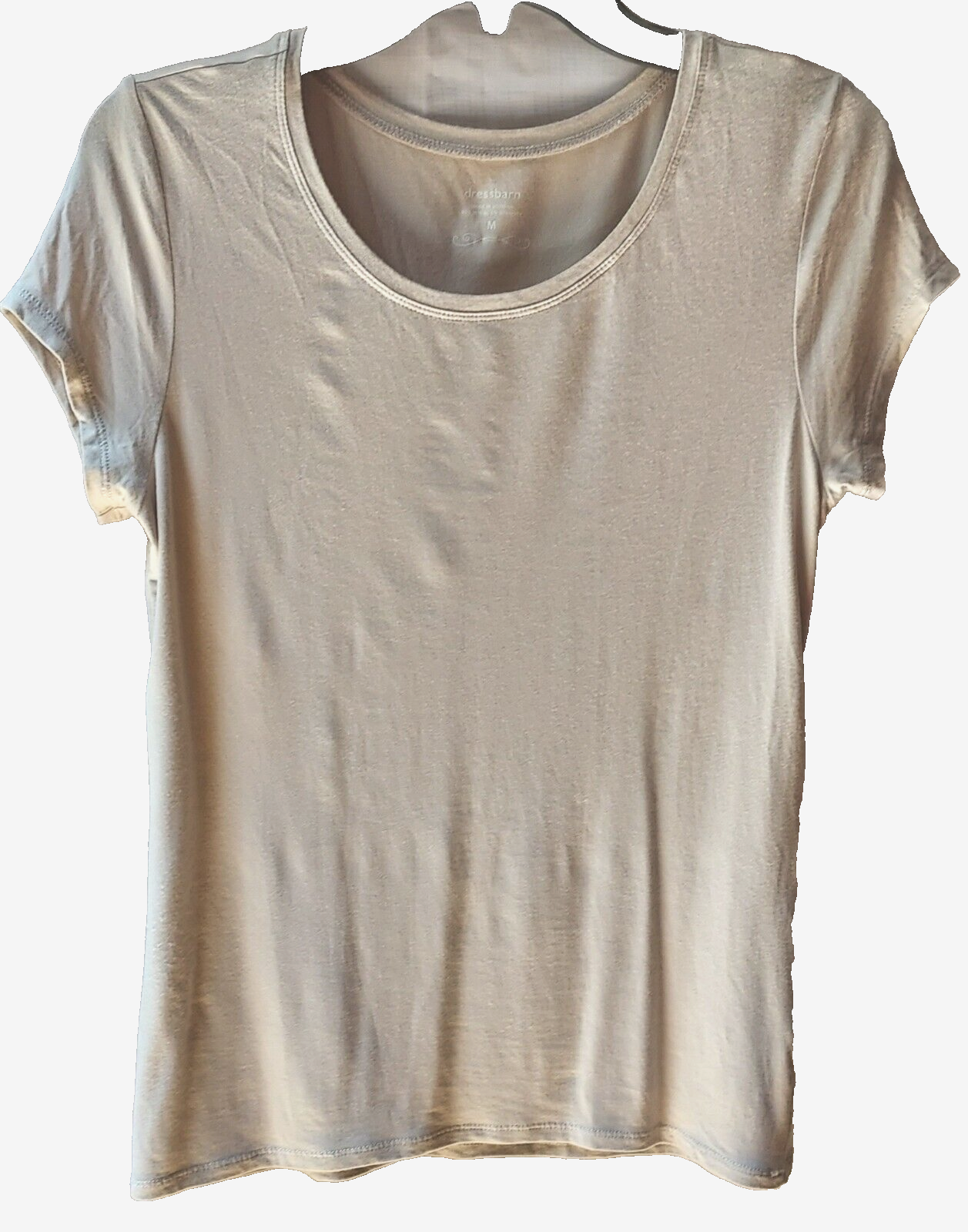 Dress Barn Womens Stretch Knit Round Neck Cap Sleeve T-Shirt Beige Size M  -image