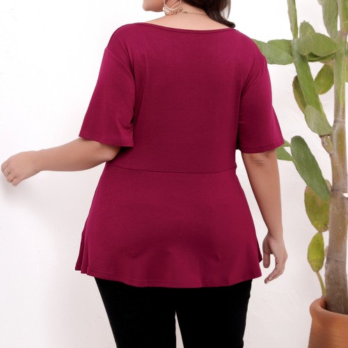 Plus Size Womens Solid Short Sleeve T-Shirt Tops Bowknot Casual Loose Blouse Tee - Picture 11 of 24