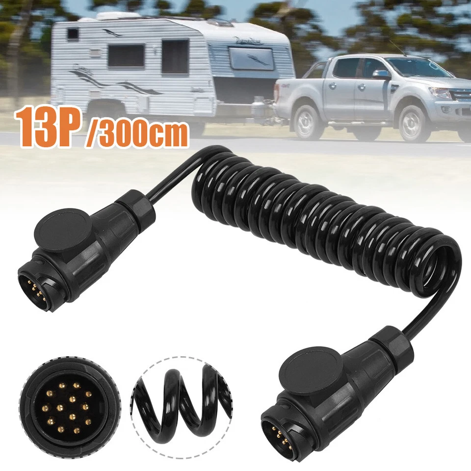 Trailer Light Electrics 3m Curly Extension Cable Lead Male to Male 13 Pin Plugs - Image 2 of 4