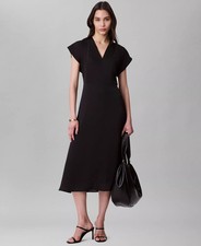 Calvin Klein Women's Satin V-Neck Midi Dress - Black - 10