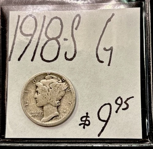1918-S Mercury Silver Dime (G) Good Condition! ENN Coins
