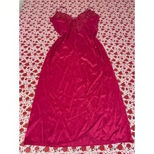 Vintage Vassarette Magenta Pink Satin Lace Trim Nightgown Maxi Slip Dress M d3