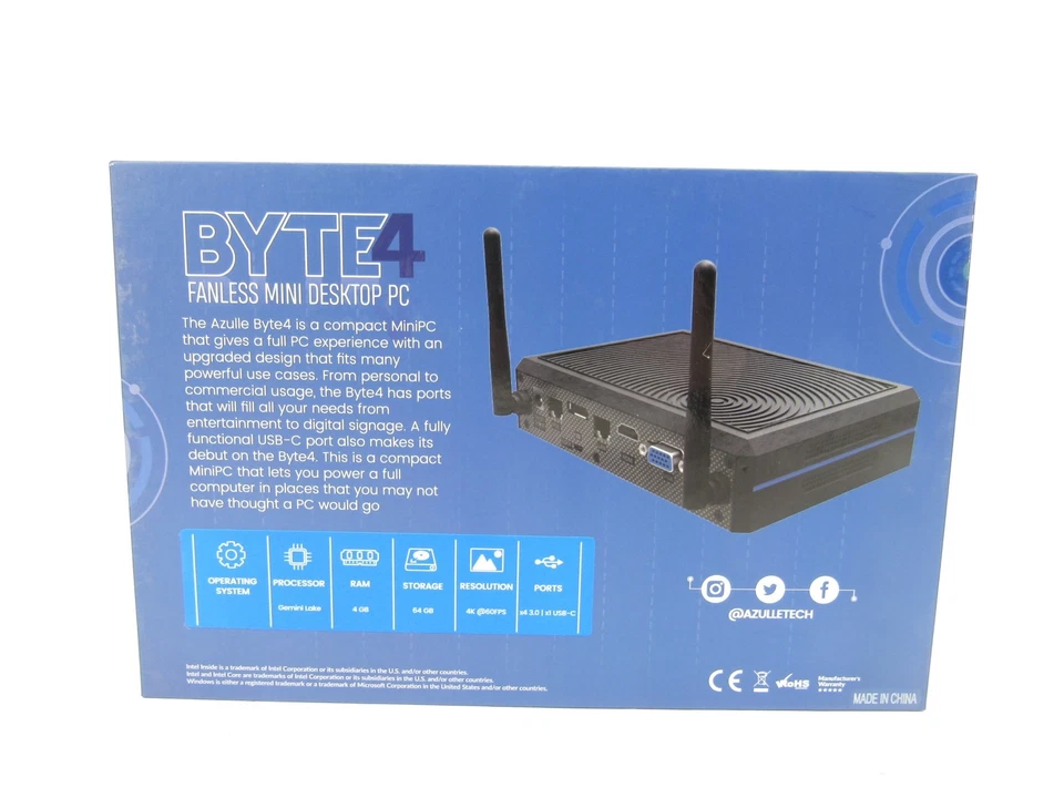 Azulle Byte 4 Mini Desktop Intel Celeron J4125 2.0Ghz 4GB RAM 64GB SSD in Box - Image 3 of 4