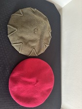 Vintage 1 Red 1 Green Felt 100 Wool Classic French Beret 1 Size Preppy Hat Cap