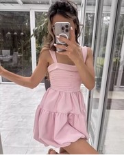 ZARA NEW WOMAN SS24 BEIGE-PINK DRAPED BALLOON MINI DRESS SIZES M REF: 3435/324