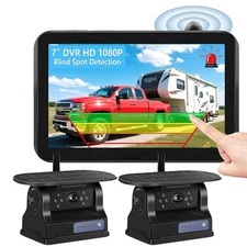 7" DVR Wireless BSD Monitor Magnetic Solar Backup Battery Camera For Truck RV