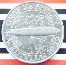 GERMAN 3 MARK REICHSMARK 1930 G Graf ZEPPELIN 1929 Silver Coin WEIMAR VERY RARE
