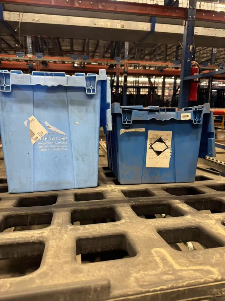 20x14x12” (5 Pack) Storage Tote with Hinged Attached Lid Blue Heavy Duty - Image 4 of 4