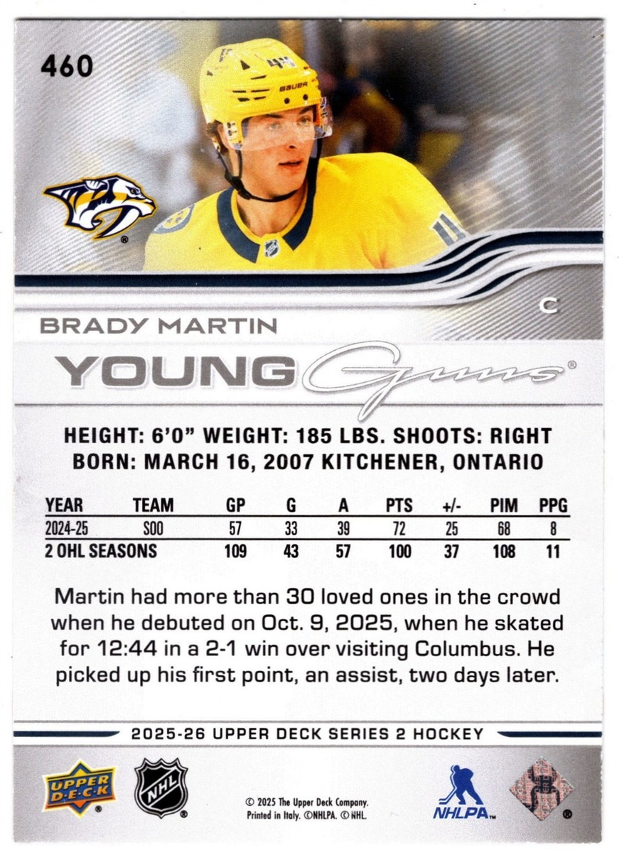 2025-26 Upper Deck Young Guns UD Exclusives BRADY MARTIN 460 100