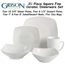 21pc Fine Ceramic Square Dinnerware Set White Tableware
