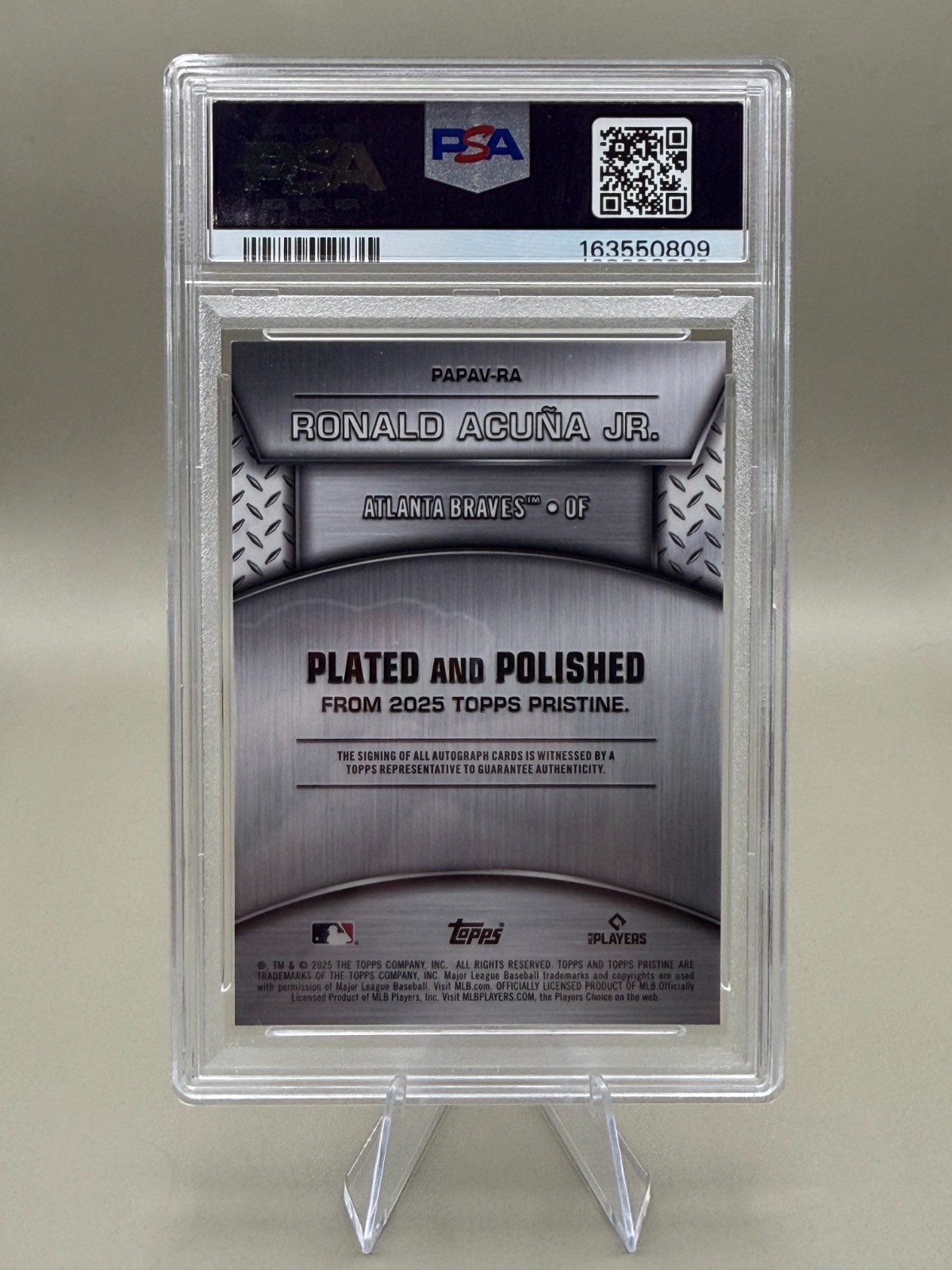 2025 Ronald Acuna Jr. Pristine #RA 19/25 PSA 9 Plated and Polished - Autographed view 2