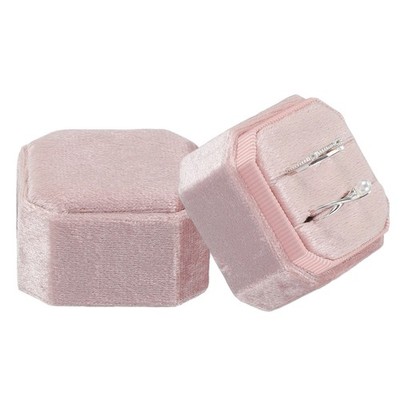 Velvet Ring Box, 2-Slot Square Ring Display Box, Light Pink