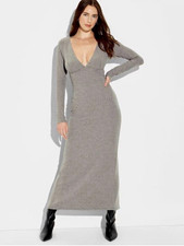 Wild Fable Women's Gray Solid Knit V-Neck Long Sleeve Stretch Maxi Dress XS