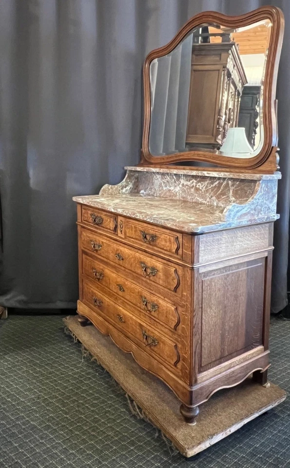 Antique French Oak Dresser with Beveled Mirror - Image 2 of 4