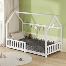 Wooden white Toddler Bed Kids Bed Frame Pine Wood Slat Bedstead House Design