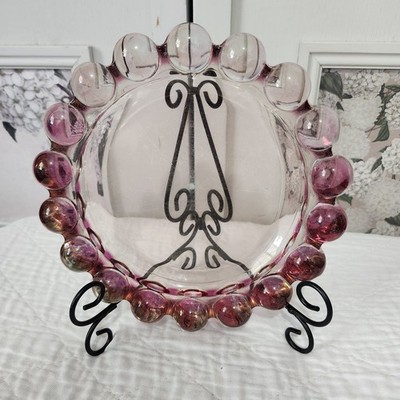 Vintage Nova Boopie Bubble Glass Vintage Cranberry Pink Ashtray 7.5'' Catch All