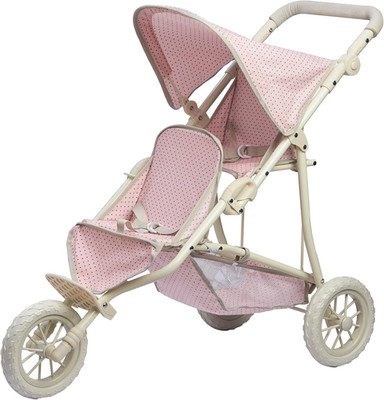 Double Jogging-Style Doll Stroller for Baby Dolls with Tandem Seating, Retractab
