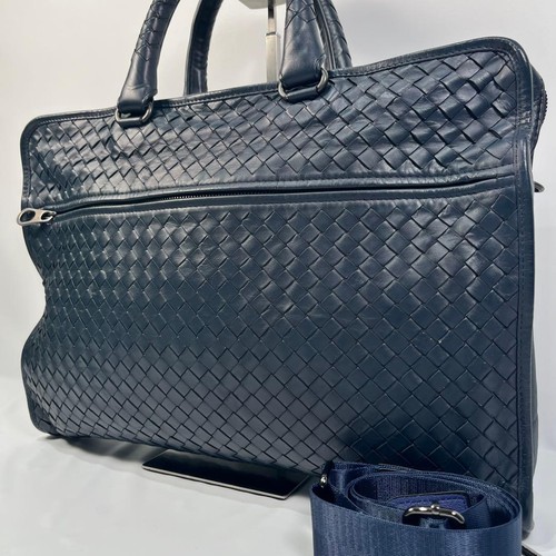 Bottega Veneta Intrecciato 2-Way Business Bag Navy Lamb Leather Japan Good