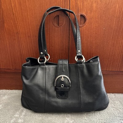 Coach Soho East West Handbag Black Leather Silver Hardware Carryall F19248 COA