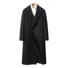 Men's Cashmere Extra Long Woolen Coat Double Breasted Warm Business Windbreaker