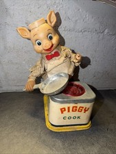 Vintage 1950s Yonezawa Piggy Cook Battery Operated Toy With Egg/NOT WORKING