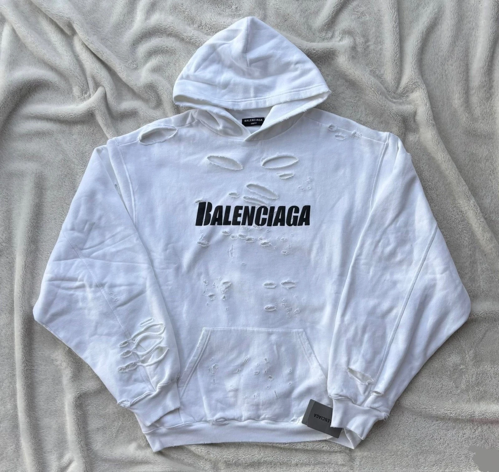 Balenciaga — Balenciaga White Caps Destroyed Hoodie - Fits XL-2XL - $1250 - Authentic - New