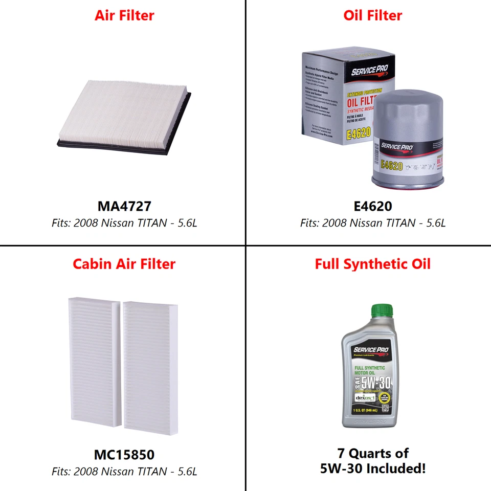 2008 Nissan TITAN 5.6L Complete Air, Oil & Cabin Filter Kit (5W-30) - Image 2 of 4