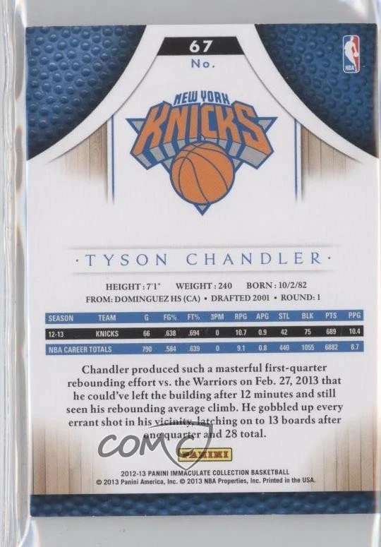 2012-13 Panini Immaculate Gold /25 Tyson Chandler #67 - Image 2 of 2