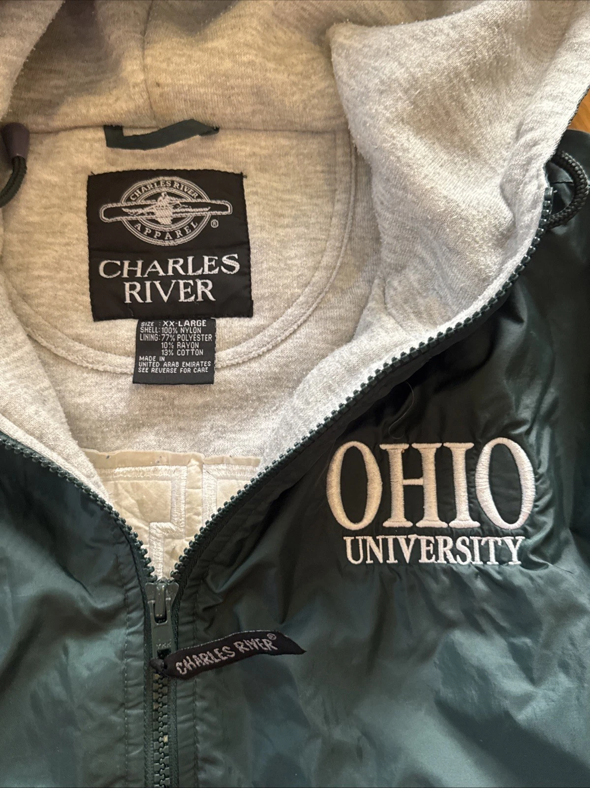Charles River Ohio University Windbreaker Jacket Hooded Full Zip Green XXL - product detail image 2