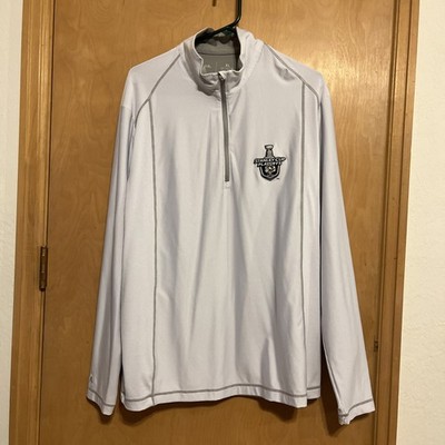 Men's White Grey Stripe 1/4 Zip Pullover Pittsburgh Penguins Antigua Size XL Cup