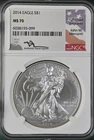 2014 American Silver Eagle ASE NGC MS70 John Mercanti Signed Flag Label Low Pop