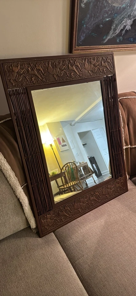 Espejo de pared estilo metal y bambú con motivo de animales de safari y selva Foto 3 de 4