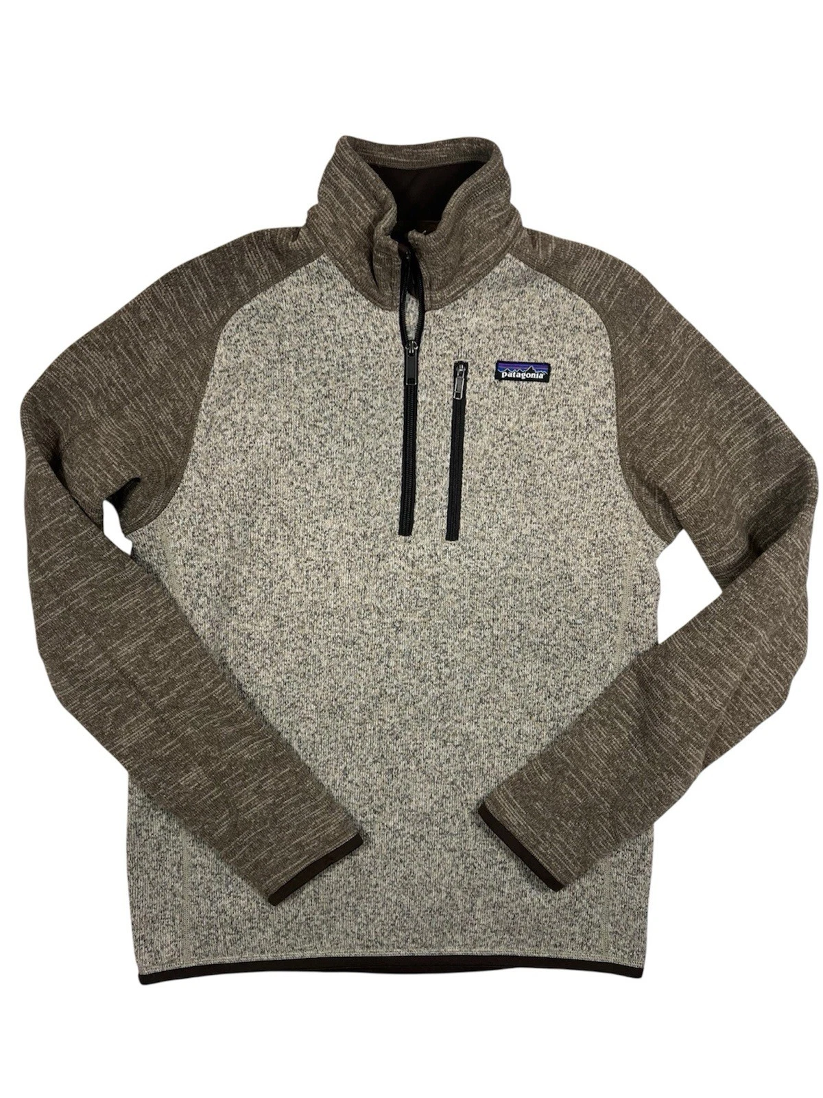 Patagonia Men’s Two-Tone Brown and Cream Half-Zip Sweater size Small