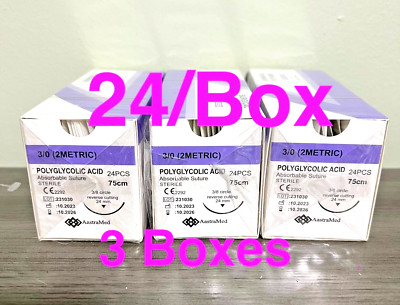 PGA Suture 3/0 Polyglycolic Acid 72ct (3 Boxes) Veterinary Dental Surgical
