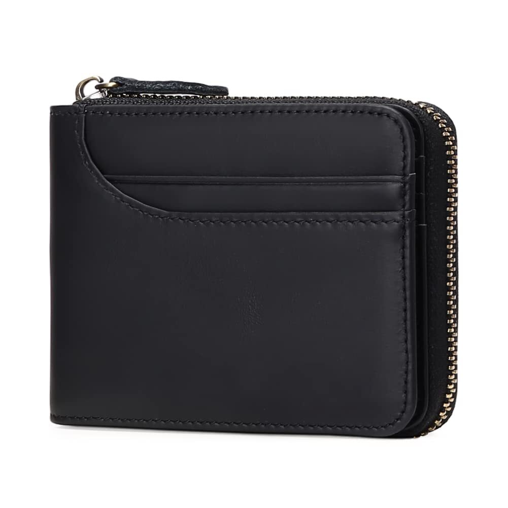 Men's Genuine Leather RFID Zip Bifold Front Pocket Wallet