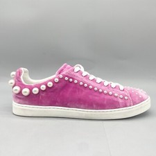 Stuart Weitzman Womens 9B Goldie Sneakers Shoes Pink Velvet Pearl Stud Casual