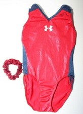 Under Armour Red Navy Shiny Glitter gymnastics Leotard Youth Medium  Scrunchie