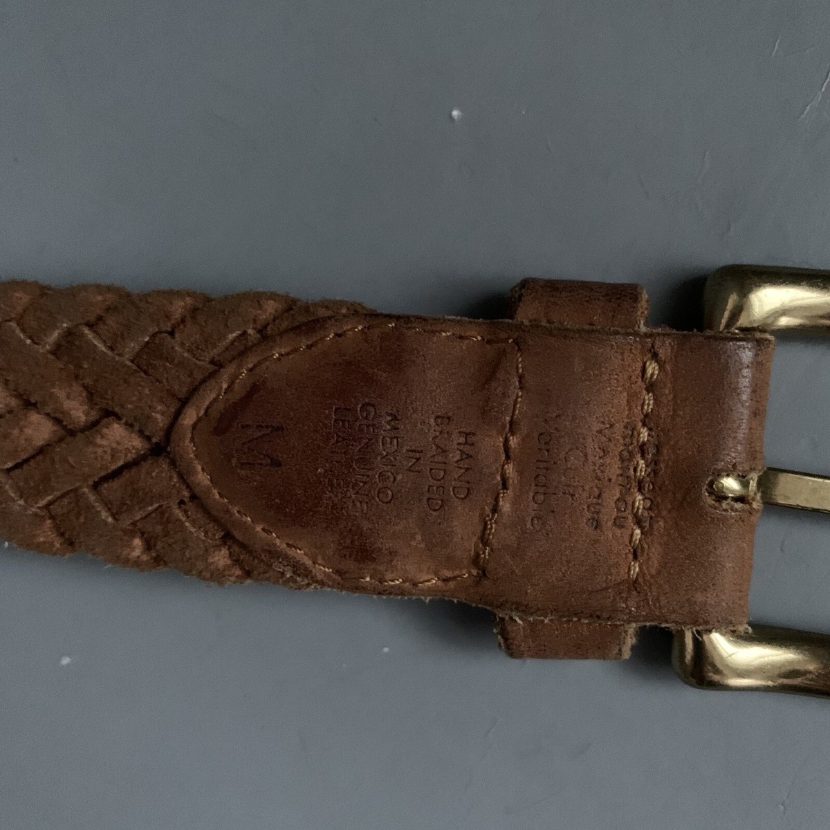 Hand Braided Mexico Vintage Solid Brass Leather Brown Belt Rare  display picture 1