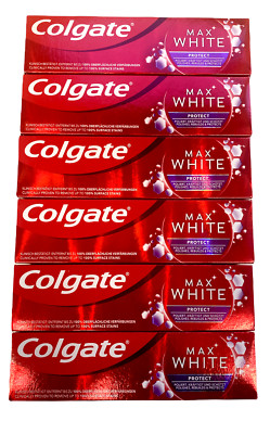 6x Colgate Max White WHITE & PROTECT Zahncreme sanfte Minze  (6x 75ml)