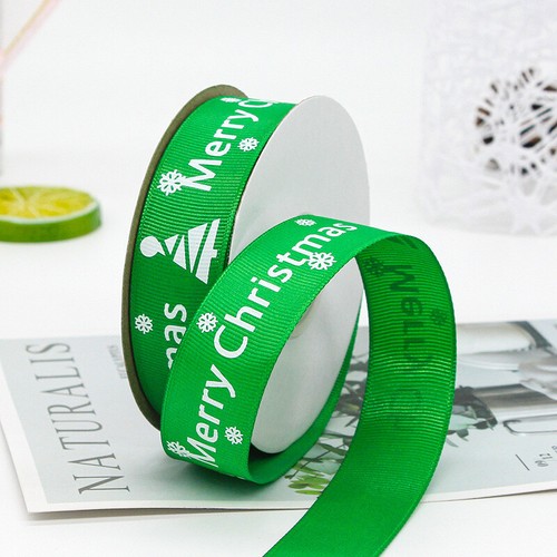 2 Rolls of 25 Yards Green + Red Grosgrain Ribbons Merry Christmas 1cm 2.5cm - Picture 7 of 10