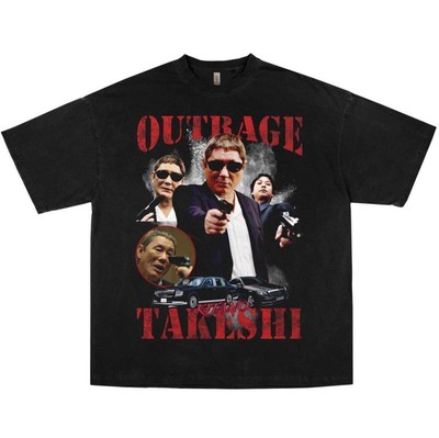 Takeshi Kitano '' Outrage '' T-shirt Size XL Black Brother Hanabi Rare Japan New