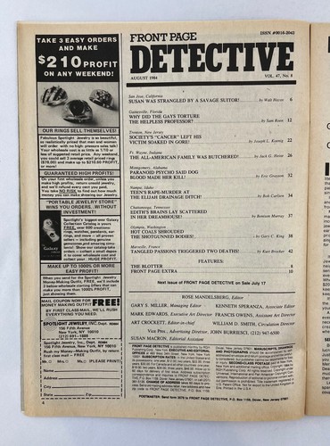 Front Page Detective Magazine, August 1984, Vintage True Crime Stories, Pulp - Foto 4 di 4