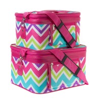 Pink Multicolor Chevron Cosmetic Train Case (2 Piece Set) on sale Pink Multicolor Chevron Cosmetic Train Case (2 Piece Set) on sale