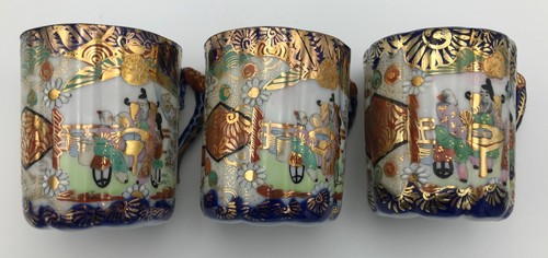 Japanese Kutani Eggshell Porcelain Tea Set, Hand Painted, Cobalt Nippon, 22 pcs - Picture 13 of 20