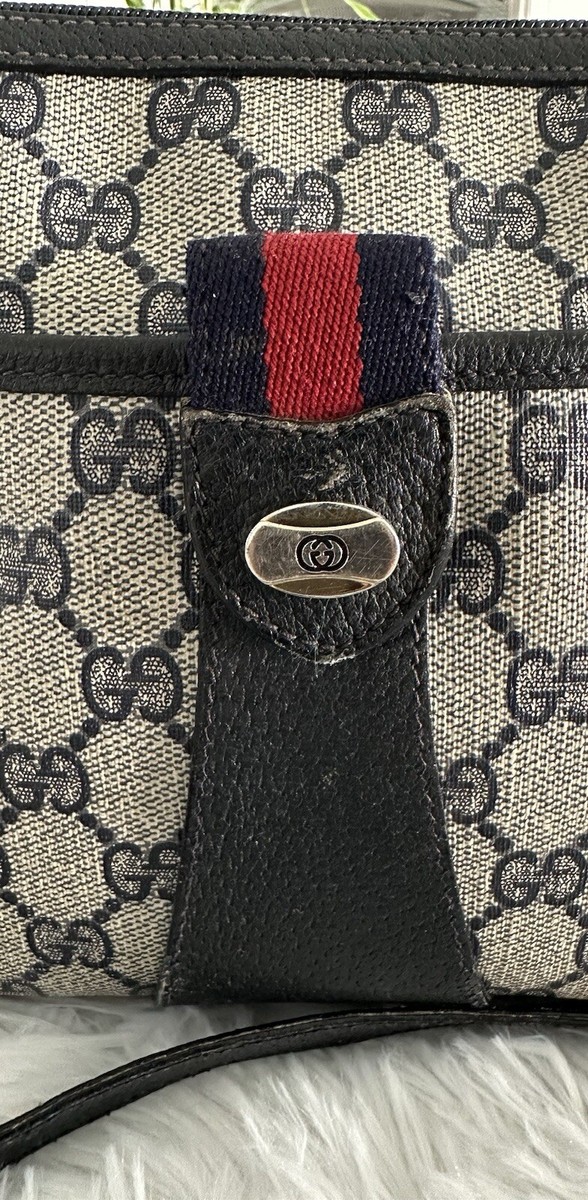 GUCCI GG Vintage Sherry Line Stripe Navy Crossbody Shoulder Navy