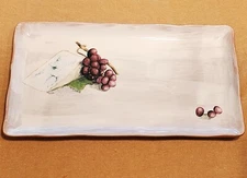 Beautiful Crate & Barrel Charcuterie Tray, Ceramic Grapes & Cheese Art, 16" x 8"