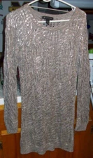 INC International Concepts Long Tunic Sweater ~ Gold Metallic Swirls size Large